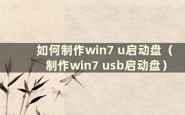 如何制作win7 u启动盘（制作win7 usb启动盘）